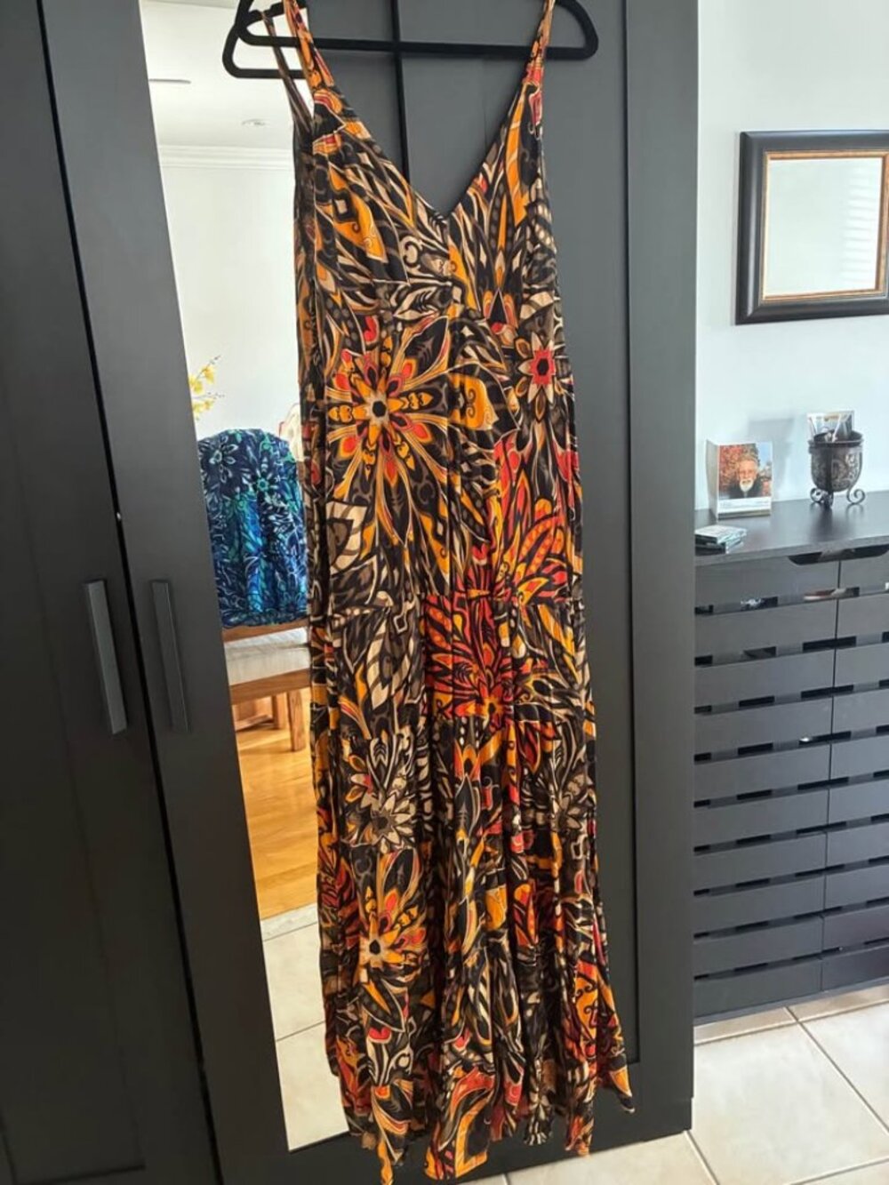 Aller Simplement Orange Floral Maxi Dress Plus Size 100% Cotton Made in France